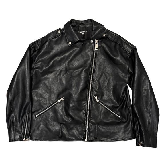 Missguided Black Faux Leather Moto Biker Jacket Black Zip Up Women 8 Edgy Winter - Picture 2 of 9